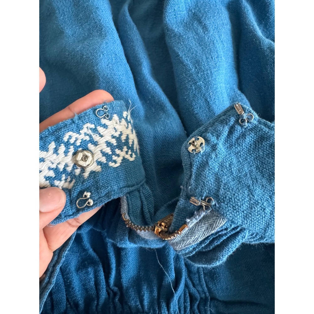Sombol‎ Guatemala Handwoven Indian Textiles Teal Blue Embroidered Midi Skirt - Picture 5 of 7